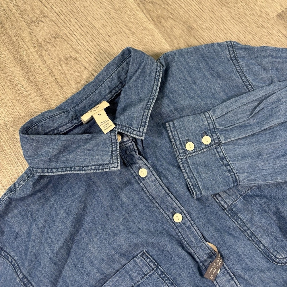 St John's‎ Bay NWT Women's Chambray Colored Double-Pocket Button Shirt 1X